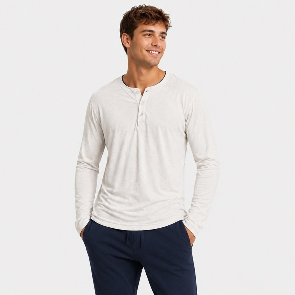 William Rast Mens White Long Sleeve Henley Shirt Size XL